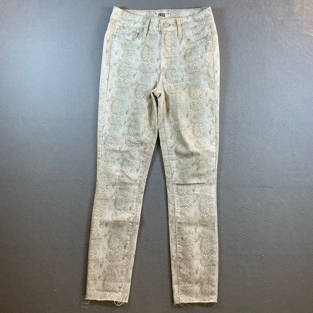Paige Jeans Womens 25 Beige Hoxton Ankle Snake Print Stretch High Rise Raw Hem